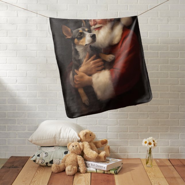 Rat Terrier With Santa Claus Festive Christmas  Baby Blanket (In Situ)