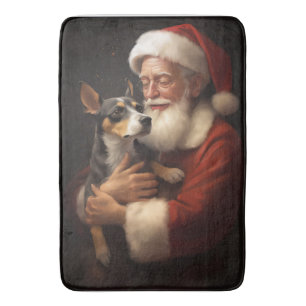 Rat Terrier With Santa Claus Festive Christmas Bath Mat