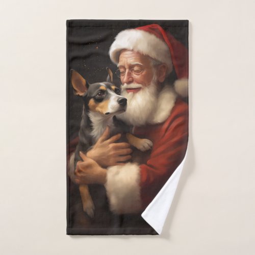 Rat Terrier With Santa Claus Festive Christmas  Bath Towel Set