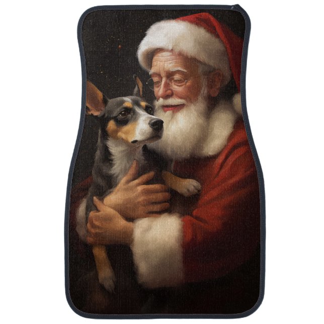 Rat Terrier With Santa Claus Festive Christmas  Car Floor Mat (Front)