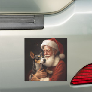 Rat Terrier With Santa Claus Festive Christmas Car Magnet