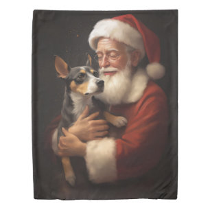 Rat Terrier With Santa Claus Festive Christmas Duvet Cover