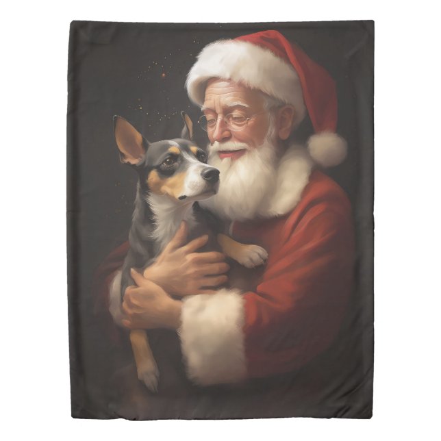 Rat Terrier With Santa Claus Festive Christmas  Duvet Cover (Front)