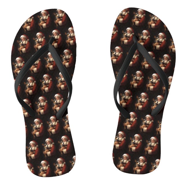 Rat Terrier With Santa Claus Festive Christmas  Flip Flops (Footbed)