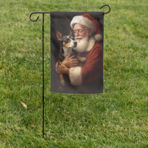 Rat Terrier With Santa Claus Festive Christmas  Garden Flag