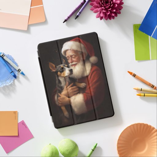 Rat Terrier With Santa Claus Festive Christmas  iPad Air Cover