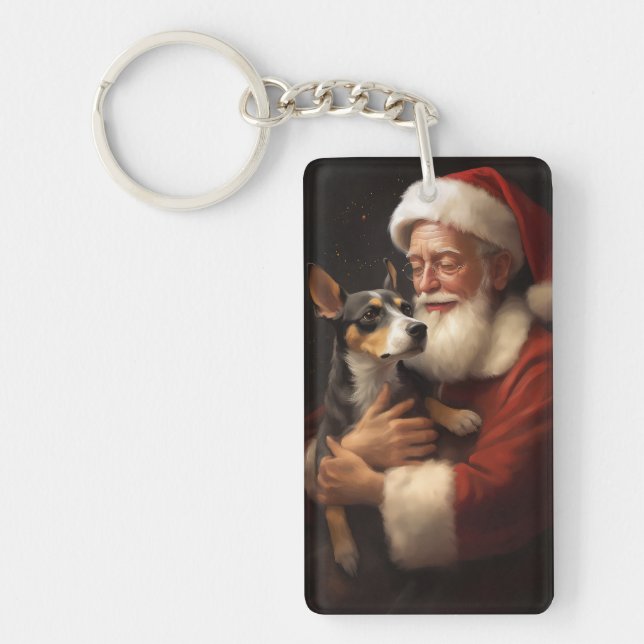 Rat Terrier With Santa Claus Festive Christmas  Keychain (Front)