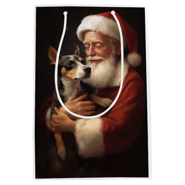Rat Terrier With Santa Claus Festive Christmas  Medium Gift Bag (Front)
