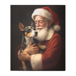 Rat Terrier With Santa Claus Festive Christmas  Metal Print