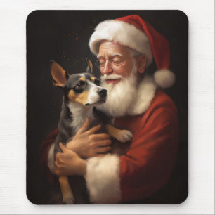 Rat Terrier With Santa Claus Festive Christmas  Mouse Pad