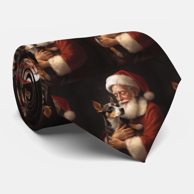 Rat Terrier With Santa Claus Festive Christmas  Neck Tie (Rolled)
