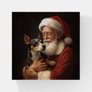 Rat Terrier With Santa Claus Festive Christmas Paperweight