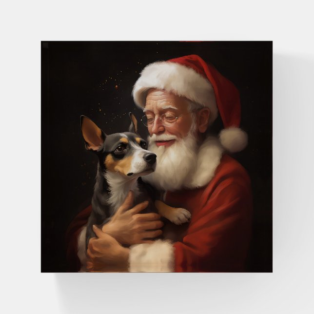 Rat Terrier With Santa Claus Festive Christmas  Paperweight (Front)