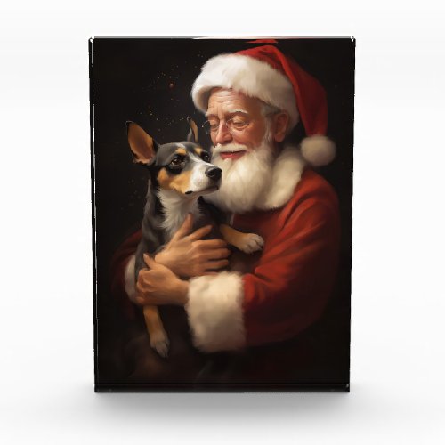 Rat Terrier With Santa Claus Festive Christmas  Photo Block