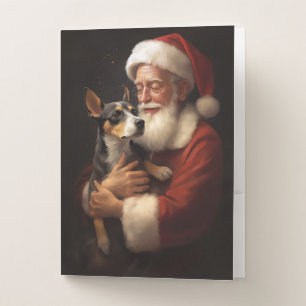 Rat Terrier With Santa Claus Festive Christmas  Pocket Folder