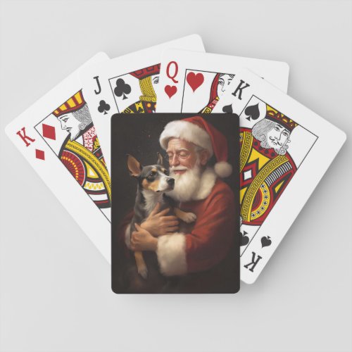 Rat Terrier With Santa Claus Festive Christmas  Poker Cards