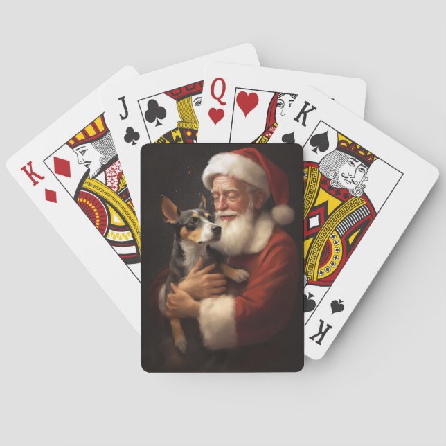 Rat Terrier With Santa Claus Festive Christmas  Poker Cards (Back)