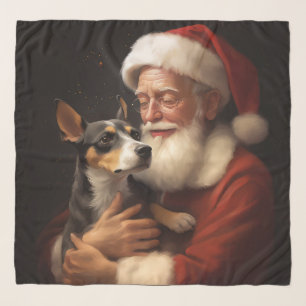 Rat Terrier With Santa Claus Festive Christmas  Scarf
