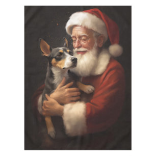 Rat Terrier With Santa Claus Festive Christmas Tablecloth