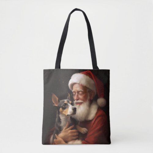 Rat Terrier With Santa Claus Festive Christmas  Tote Bag