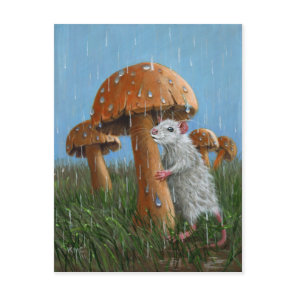 Rat under Mushroom in Rain Postcard