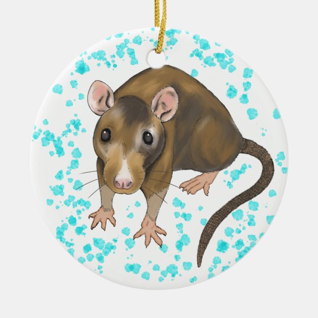 Rat Watercolour Ceramic Ornament (Front)