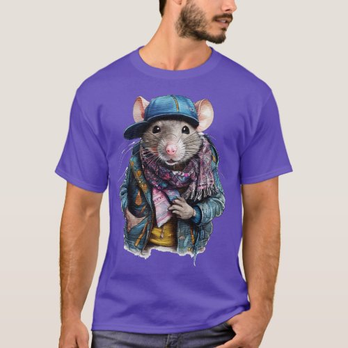 Rat wearing a jacket cap and a scarf T_Shirt