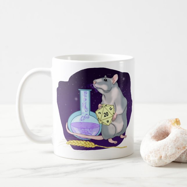 Rat with a magic potion. Starry sky. D20 Coffee Mug (With Donut)