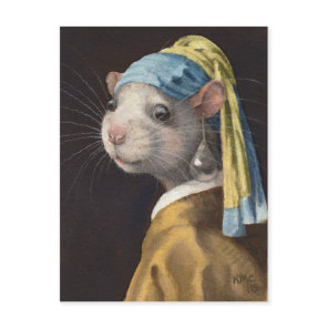 Rat with a Pearl Earring Postcard by KMCoriginals