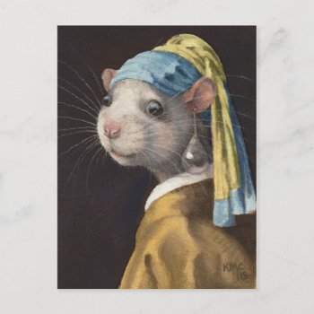 Rat With A Pearl Earring Postcard By Kmcoriginals by KMCoriginals at Zazzle
