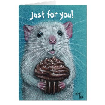 Rat With Chocolate Cupcake Card by KMCoriginals at Zazzle