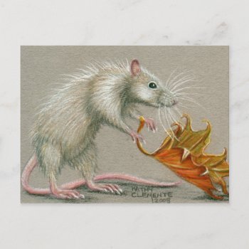 Rat With Leaf Fall Postcard by KMCoriginals at Zazzle
