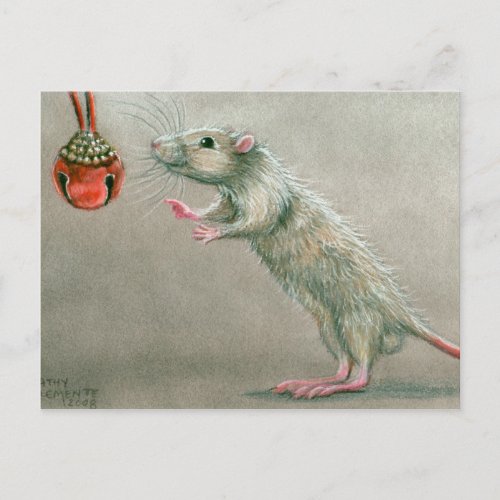 Rat with red bell postcard Christmas
