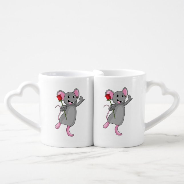 Rat with Rose Flower Coffee Mug Set (Front Nesting)