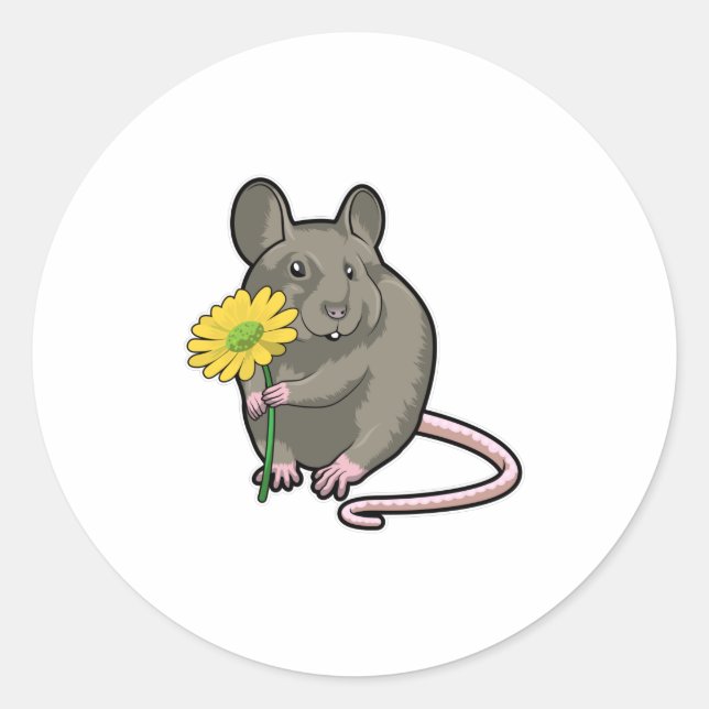 Rat with yellow Flower Classic Round Sticker (Front)