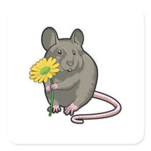 Rat with yellow Flower Square Sticker