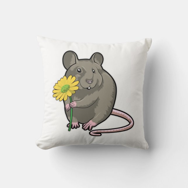 Rat with yellow Flower Throw Pillow (Front)