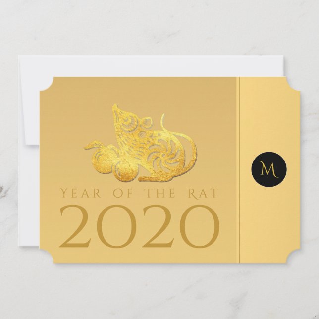 Rat Year 2020 fruits Elegant Monogram Party Card (Front)