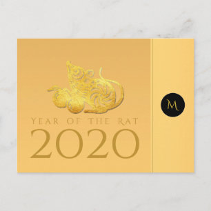 Rat Year 2020 fruits Elegant Monogram Postcard
