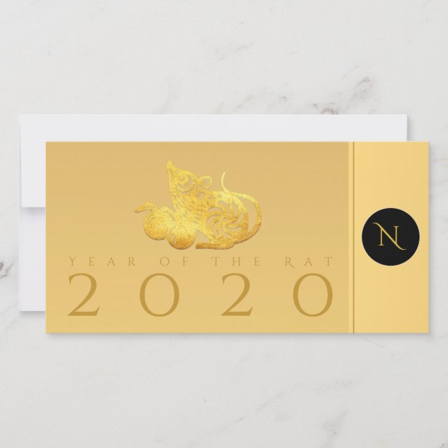 Rat Year 2020 fruits Elegant Monogram Wishes TY C Thank You Card (Front)
