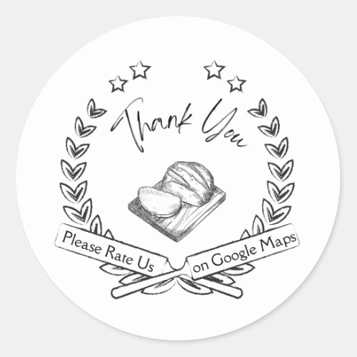 Rate us on Google Bread Sliced Sketch Thank You Classic Round Sticker