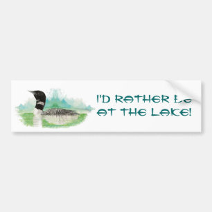 Rather be at the Lake with Watercolor Loon Bumper Sticker
