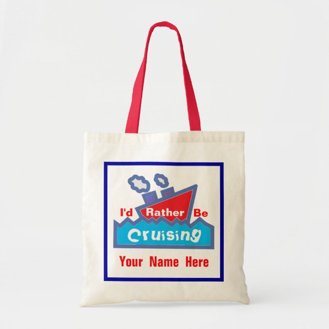 Rather Be Cruising Red and Blue Name Tote Bag (Front)