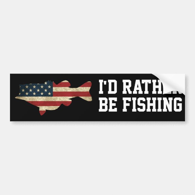 Rather Be Fishing American Flag Bass  Bumper Sticker (Front)