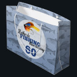 Rather Be Fishing Custom Birthday Party Large Gift Bag<br><div class="desc">Humorous birthday styling for the man who loves to fish! Celebrate that special guy's big day with funny "rather be fishing" sentiments! Perfect for a birthday dinner or family get-together. Easy customization! Simply replace the template number with your own. Click the "Customize It" button to change fonts, add additional text,...</div>