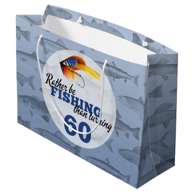 Rather Be Fishing Custom Birthday Party Large Gift Bag (Back Angled)