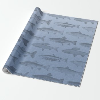 Rather Be Fishing Custom Fish Pattern Wrapping Paper by CyanSkyCelebrations at Zazzle