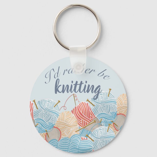 Rather Be Knitting Quote Balls of Yarn Keychain (Front)