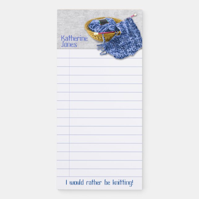 Rather be Knitting Still Life Photography Blue Magnetic Notepad (Front)