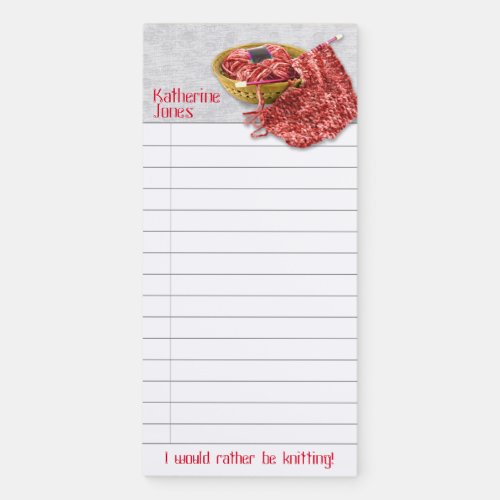 Rather be Knitting Still Life Photography Red Magnetic Notepad